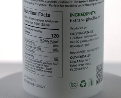 Olivienda extra virgin olive oil bottle with traceable origin